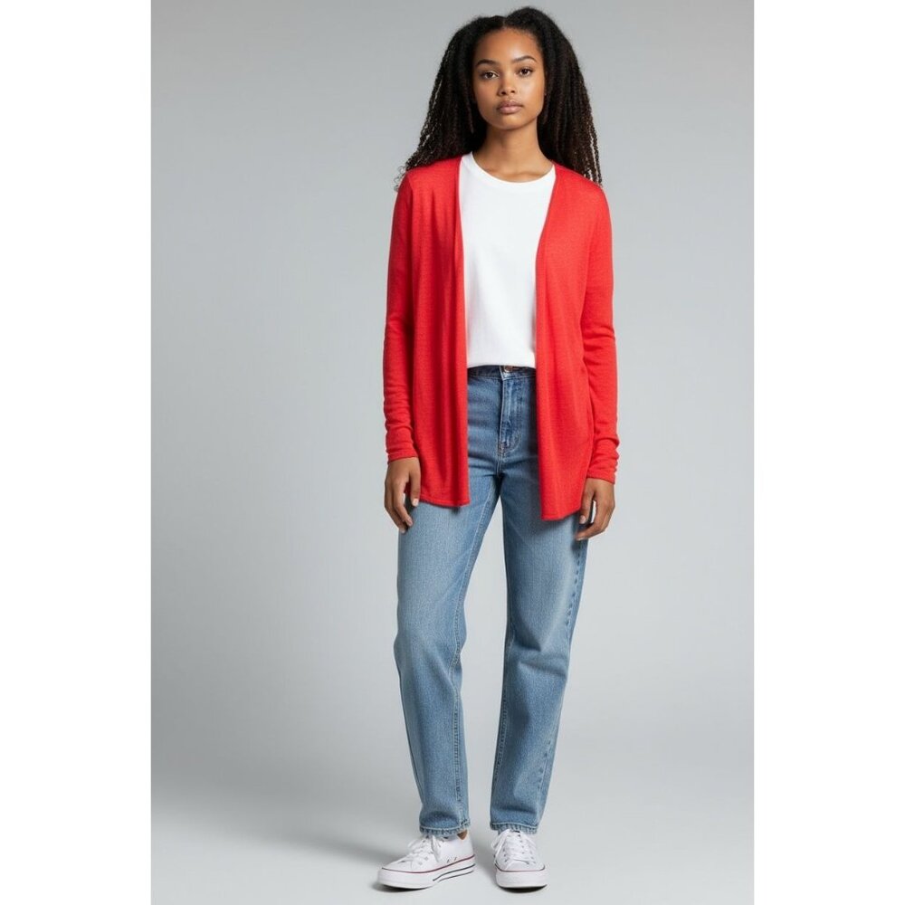 NEW Majestic Filatures Deluxe Teeshirt Womens Size 5 100% Linen Cardigan Orange